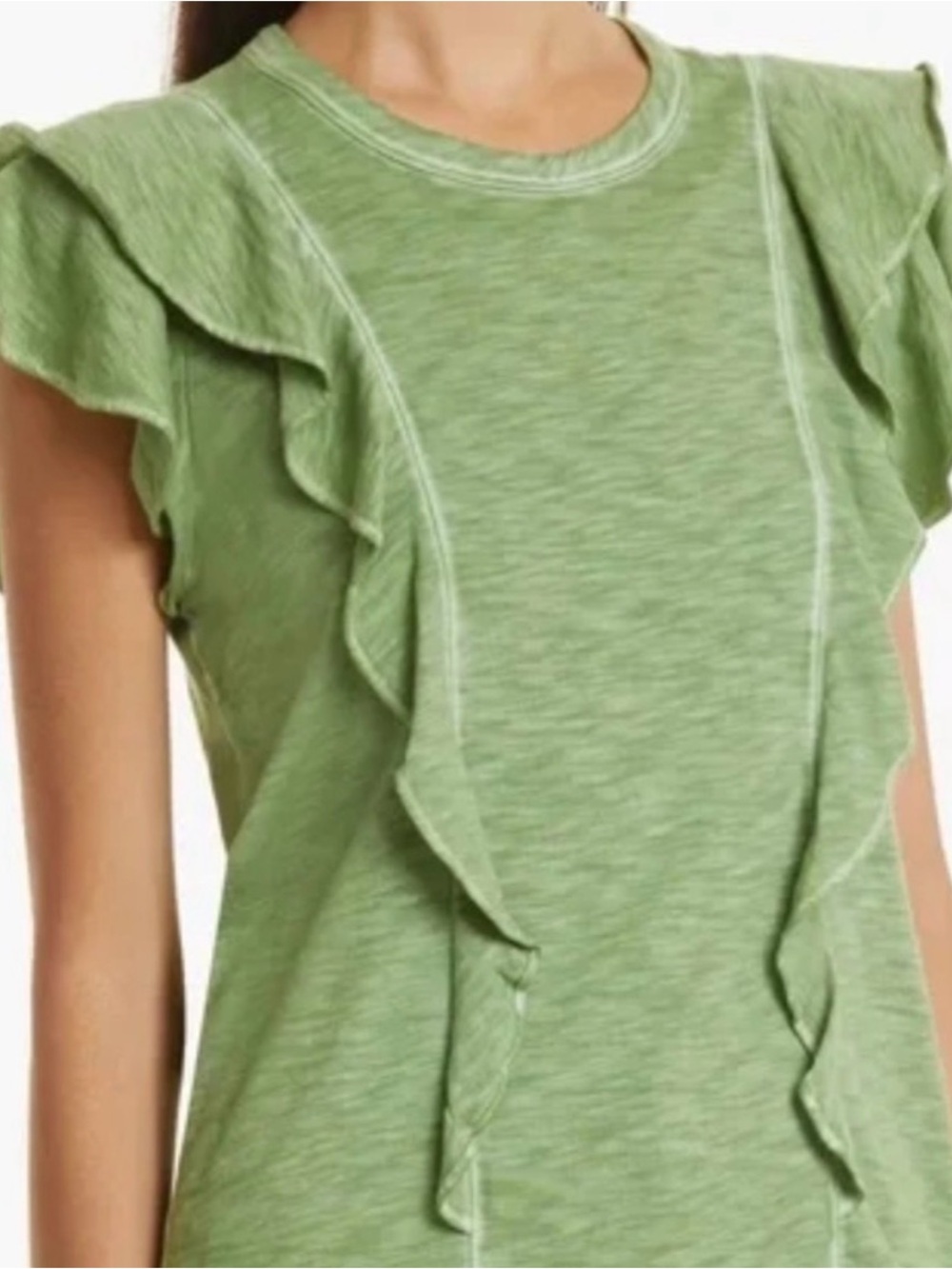 Veronica Beard Green Ruffle Sleeve Top